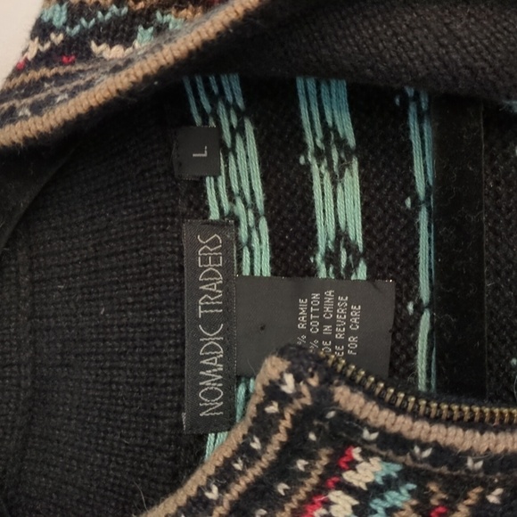 Nomadic Traders ramie cotton mix Fair Isle Grandpa front zipper pullover - Picture 10 of 10